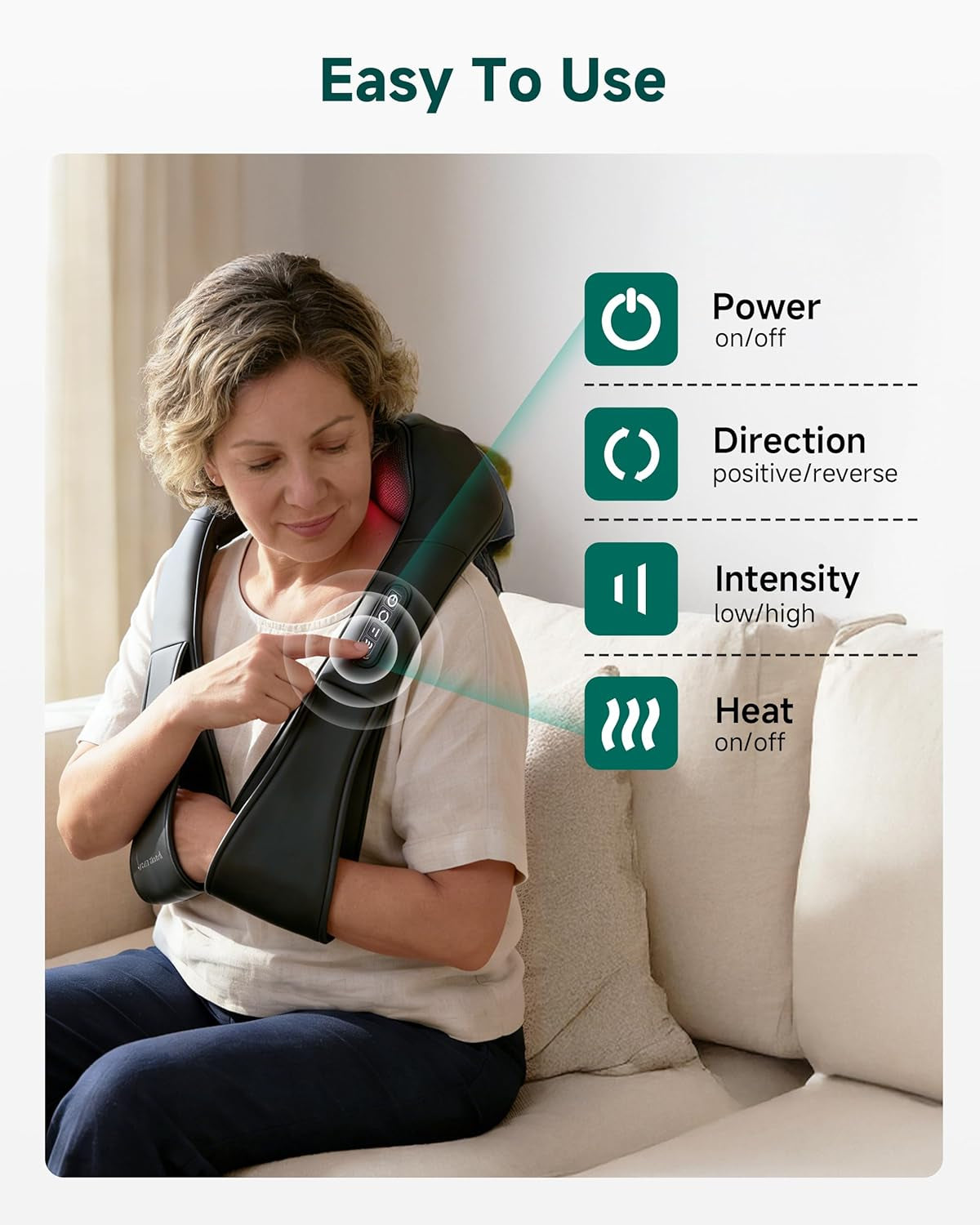 Shiatsu Neck and Shoulder Massager - Back Massager with Heat, Deep Kneading Electric Massage Pillow for Neck, Back, Shoulder,Foot,Body