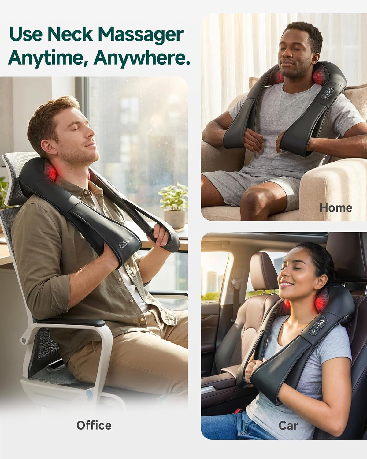 Shiatsu Neck and Shoulder Massager - Back Massager with Heat, Deep Kneading Electric Massage Pillow for Neck, Back, Shoulder,Foot,Body