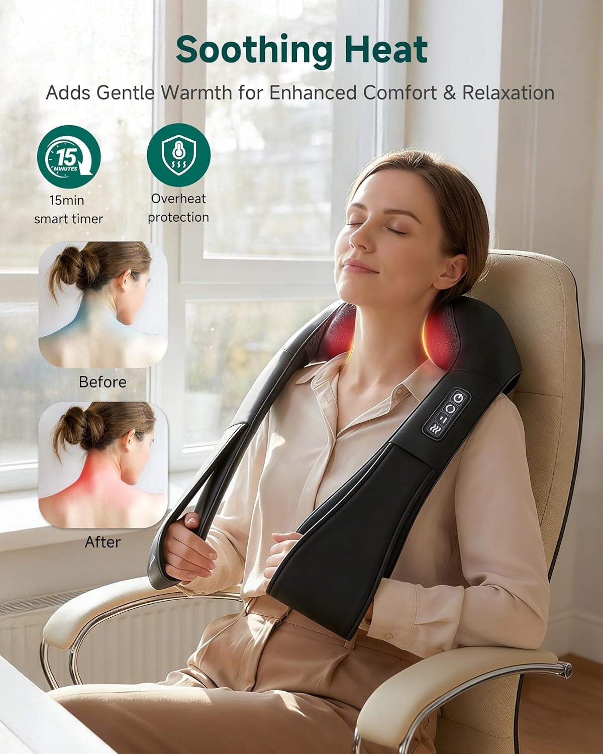 Shiatsu Neck and Shoulder Massager - Back Massager with Heat, Deep Kneading Electric Massage Pillow for Neck, Back, Shoulder,Foot,Body
