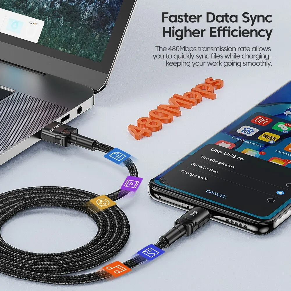 High-Speed USB Type C Fast Charging Cable for iPhone 15/14/13/12/11 & Huawei P40/P30 - Durable, Versatile, and Certified for Safety