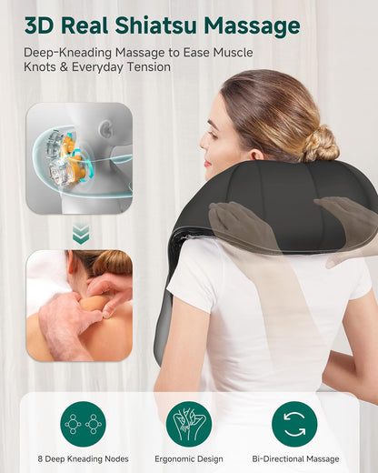 Shiatsu Neck and Shoulder Massager - Back Massager with Heat, Deep Kneading Electric Massage Pillow for Neck, Back, Shoulder,Foot,Body